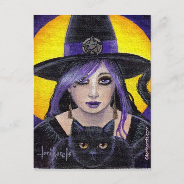 Young Witch and Cat Postcard (Front)