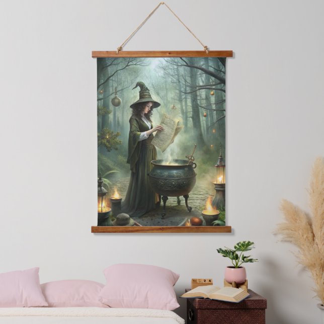 Young Witch in Mystical Forest Ritual Hanging Tapestry (Bedroom)