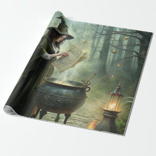 Young Witch in Mystical Forest Ritual Wrapping Paper