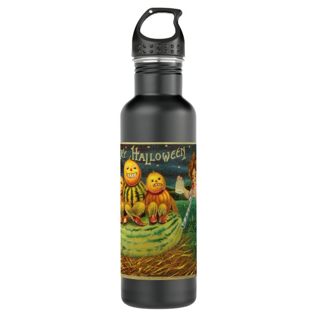 Young Witch's Brew: Pumpkin Men on Magick Altar 710 Ml Water Bottle (Front)