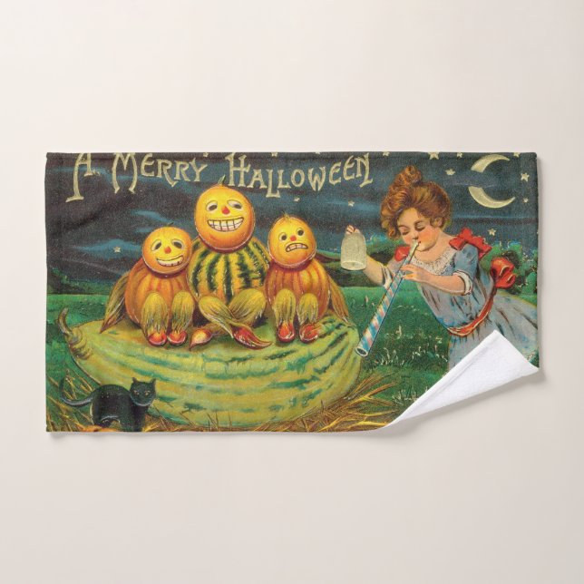 Young Witch's Brew: Pumpkin Men on Magick Altar Hand Towel (Hand Towel)