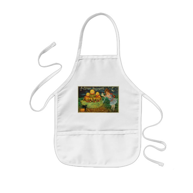 Young Witch's Brew: Pumpkin Men on Magick Altar Kids Apron (Front)