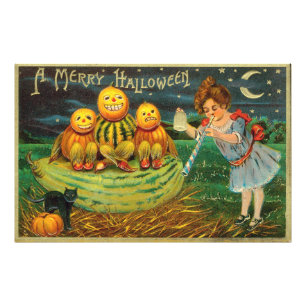 Young Witch's Brew: Pumpkin Men on Magick Altar Photo Print