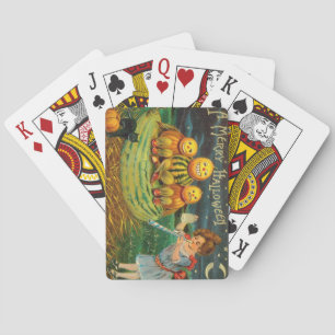 Young Witch's Brew: Pumpkin Men on Magick Altar Playing Cards