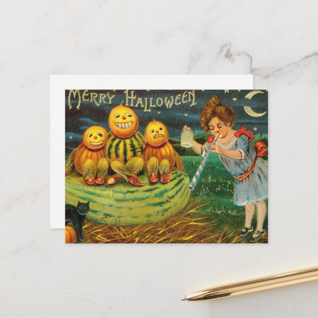 Young Witch's Brew: Pumpkin Men on Magick Altar Postcard (Front/Back In Situ)