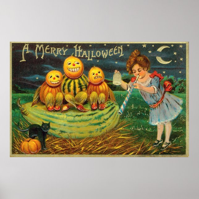 Young Witch's Brew: Pumpkin Men on Magick Altar Poster (Front)
