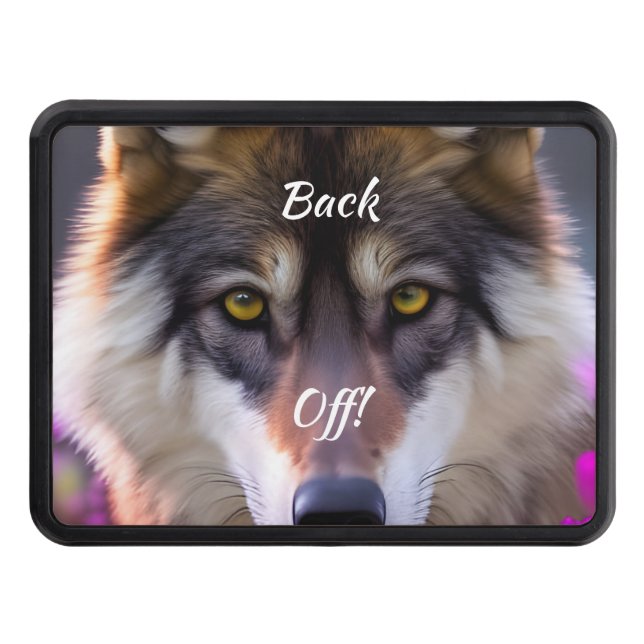 Young wolf Stare  - Back Off!  Trailer Hitch Cover (Front)