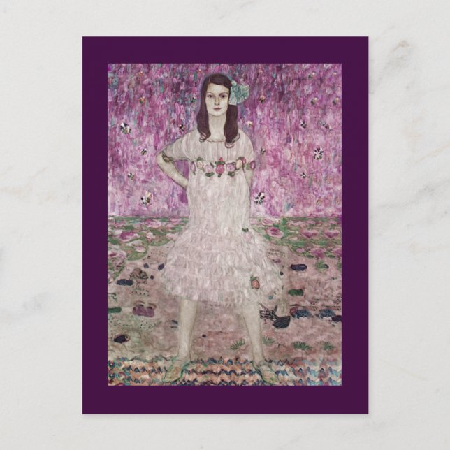 Young Woman and Pink Flowers Postcard (Front)
