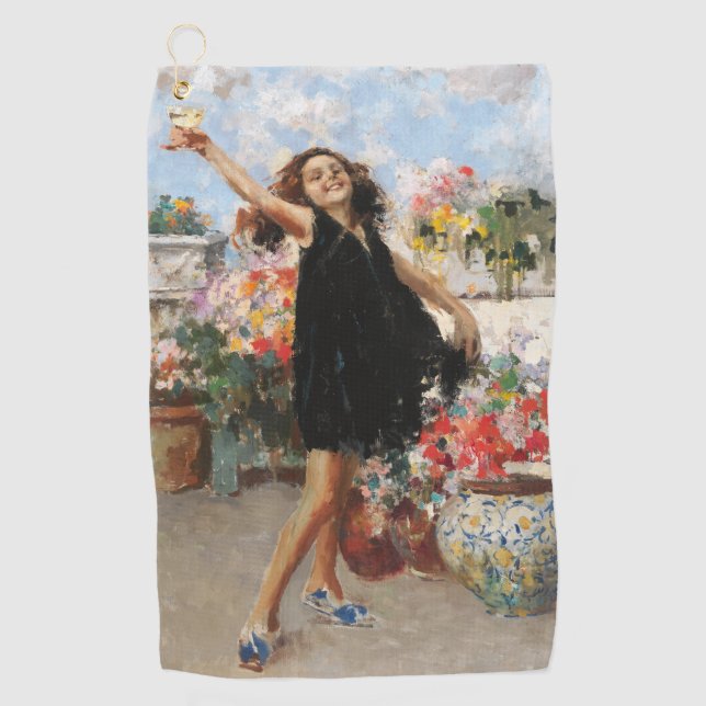 Young Woman Celebrating Victory (Vincenzo Irolli) Golf Towel (Front)