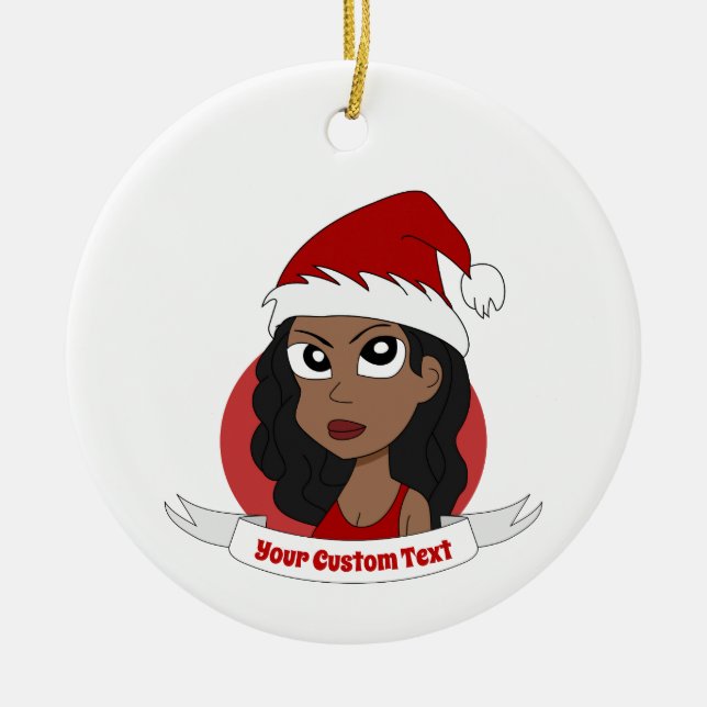 Young woman Christmas cartoon Ceramic Ornament (Front)