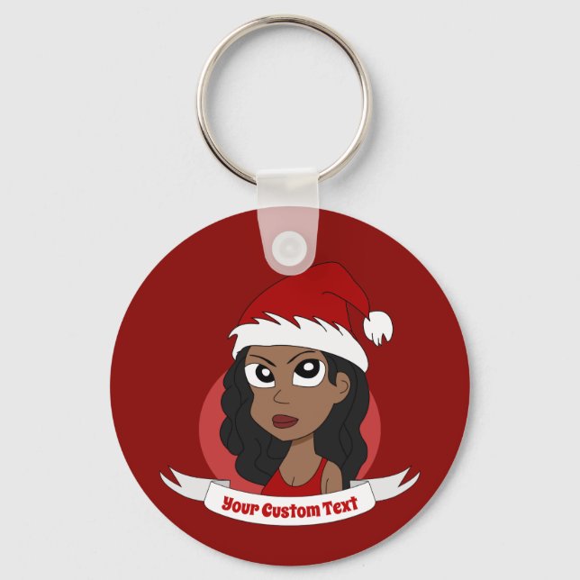 Young woman Christmas cartoon Keychain (Front)