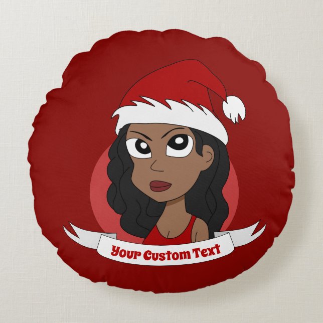 Young woman Christmas cartoon Round Pillow (Front)