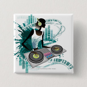 Young woman Dj Using Turntable in Nightclub 2 Inch Square Button