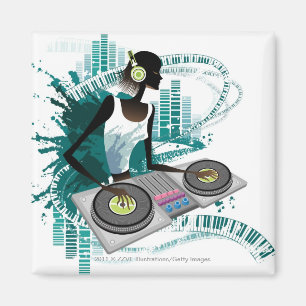 Young woman Dj Using Turntable in Nightclub Magnet