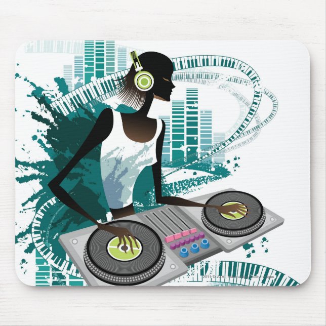 Young woman Dj Using Turntable in Nightclub Mouse Pad (Front)