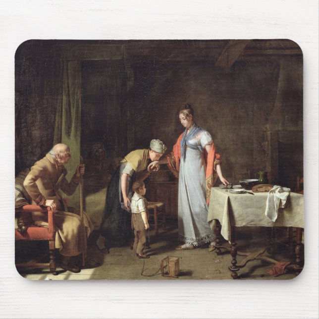 Young Woman Helping an Unfortunate Family Mouse Pad (Front)