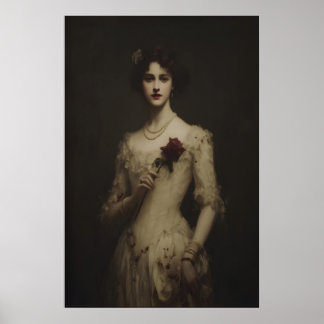 Young Woman Holding Wilted Rose, Gothic Victorian Poster