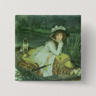 Young Woman in a Boat, or Reflections, c.1870 (oil 2 Inch Square Button