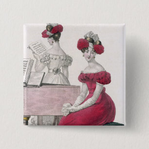 Young Woman in a Crepe Evening Dress with an Elabo 2 Inch Square Button