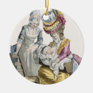Young Woman in a Dress 'a la Levite' Breastfeeding Ceramic Ornament