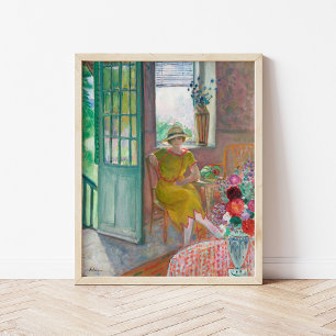 Young Woman in a Flowery Interior Henri Lebasque Poster