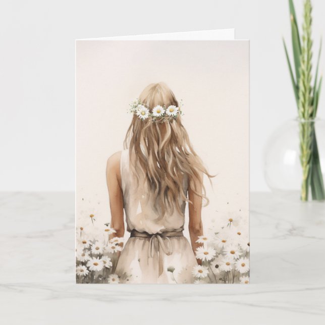 Young Woman In Daisy Field Card (Front)
