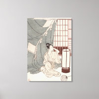 Young woman kneeling by her mosquito net, 1766