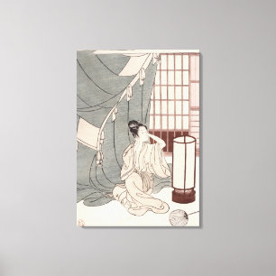 Young woman kneeling by her mosquito net, 1766 canvas print