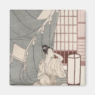 Young woman kneeling by her mosquito net, 1766 magnet