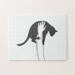 Young woman lifting cat - Choose background color Jigsaw Puzzle