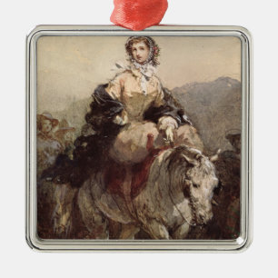 Young Woman on a Horse Metal Ornament