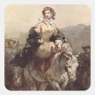 Young Woman on a Horse Square Sticker