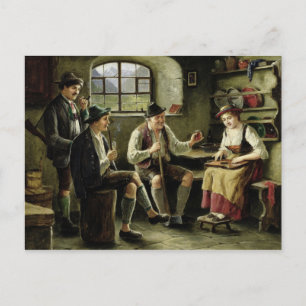 Young Woman Playing a Zither Postcard