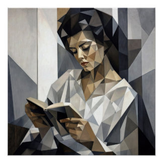 Young Woman Reading a Book Cubist Art Form Poster