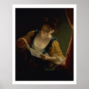 Young Woman Reading a Letter (oil on canvas) Poster