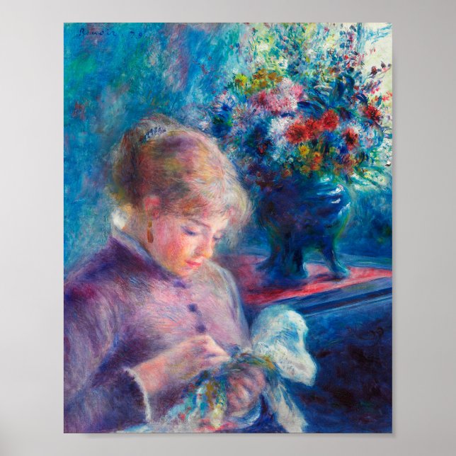 Young Woman Sewing by Pierre-Auguste Renoir Poster (Front)