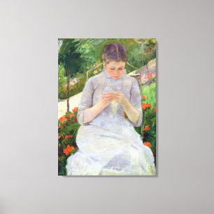 Young Woman Sewing in the garden, c.1880-82 Canvas Print