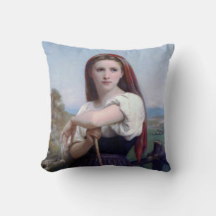 Young Woman Shepherdess, Bouguereau Throw Pillow