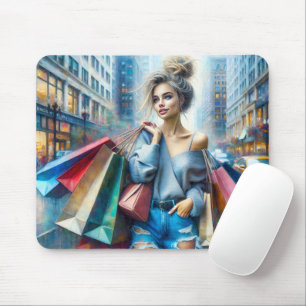 Young Woman Shopping In The Big City Mouse Pad