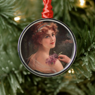 Young Woman with a Sprig of Lilac Metal Ornament