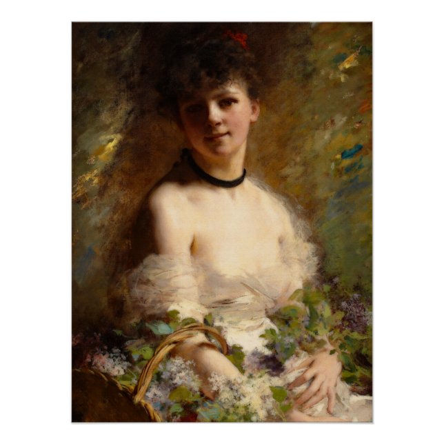 Young Woman with Flower Basket Poster (Front)