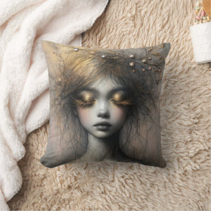 Young Woman With Gold Eyelashes Throw Pillow
