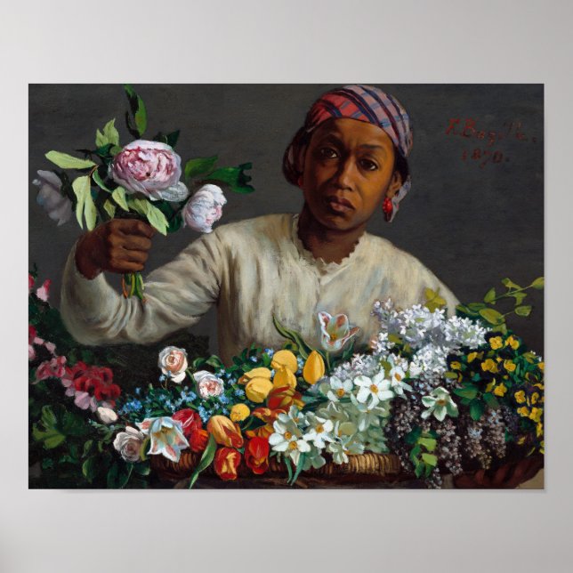 Young Woman with Peonies by Frederic Bazille Poster (Front)