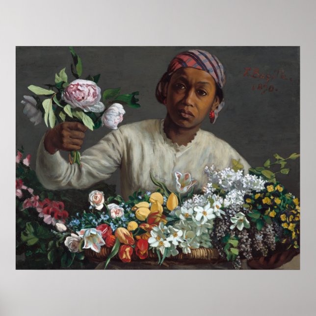Young Woman with Peonies Frédéric Bazille Fine Art Poster (Front)