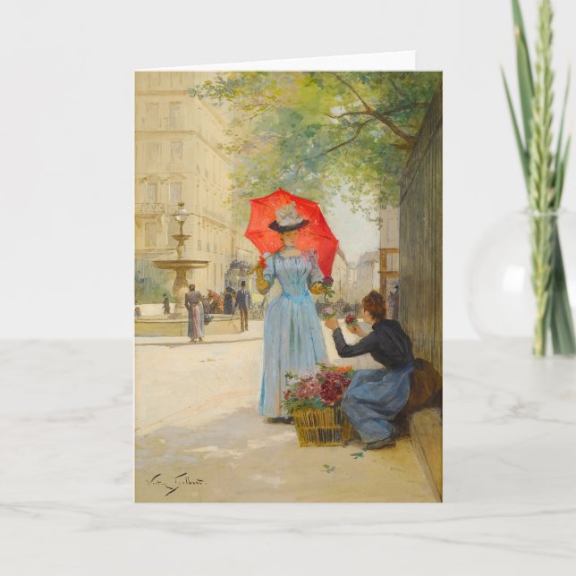 Young Woman with Umbrella | Victor Gabriel Gilbert Card (Front)