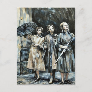 Young Women with umbrellas abstract painting Postcard
