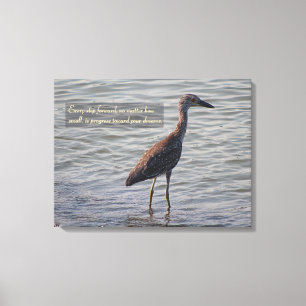 Young Yellow Crowned Heron Inspirational Quote Canvas Print