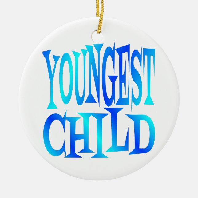 Youngest Child Text in Blue Ceramic Ornament (Front)