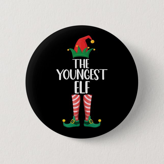 Youngest Elf Matching Family Christmas Party 2 Inch Round Button (Front)