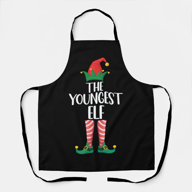 Youngest Elf Matching Family Christmas Party Apron (Front)